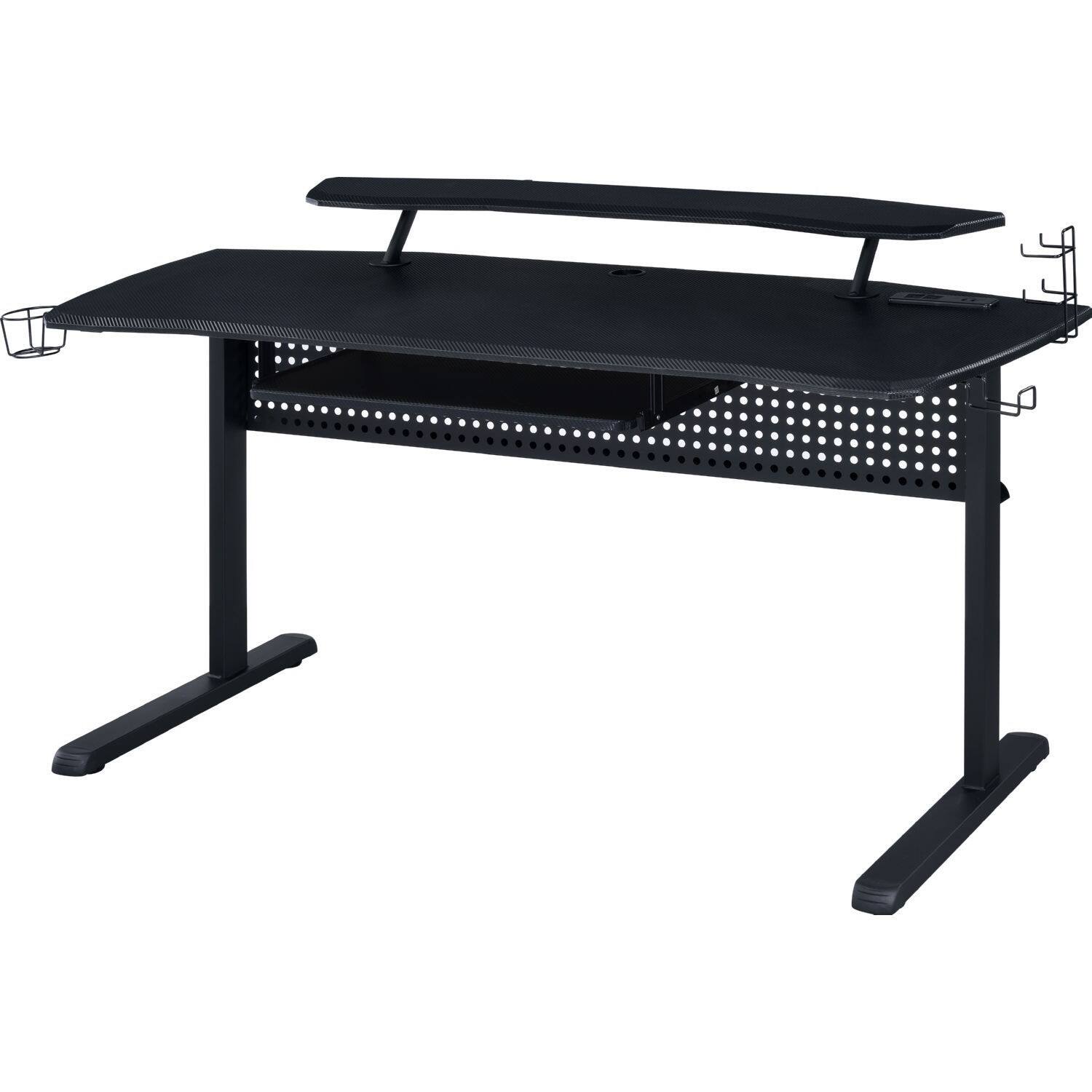 Front. Manhattan Lane - Gaming Table with USB Plugin and Headset Rack - Black.
