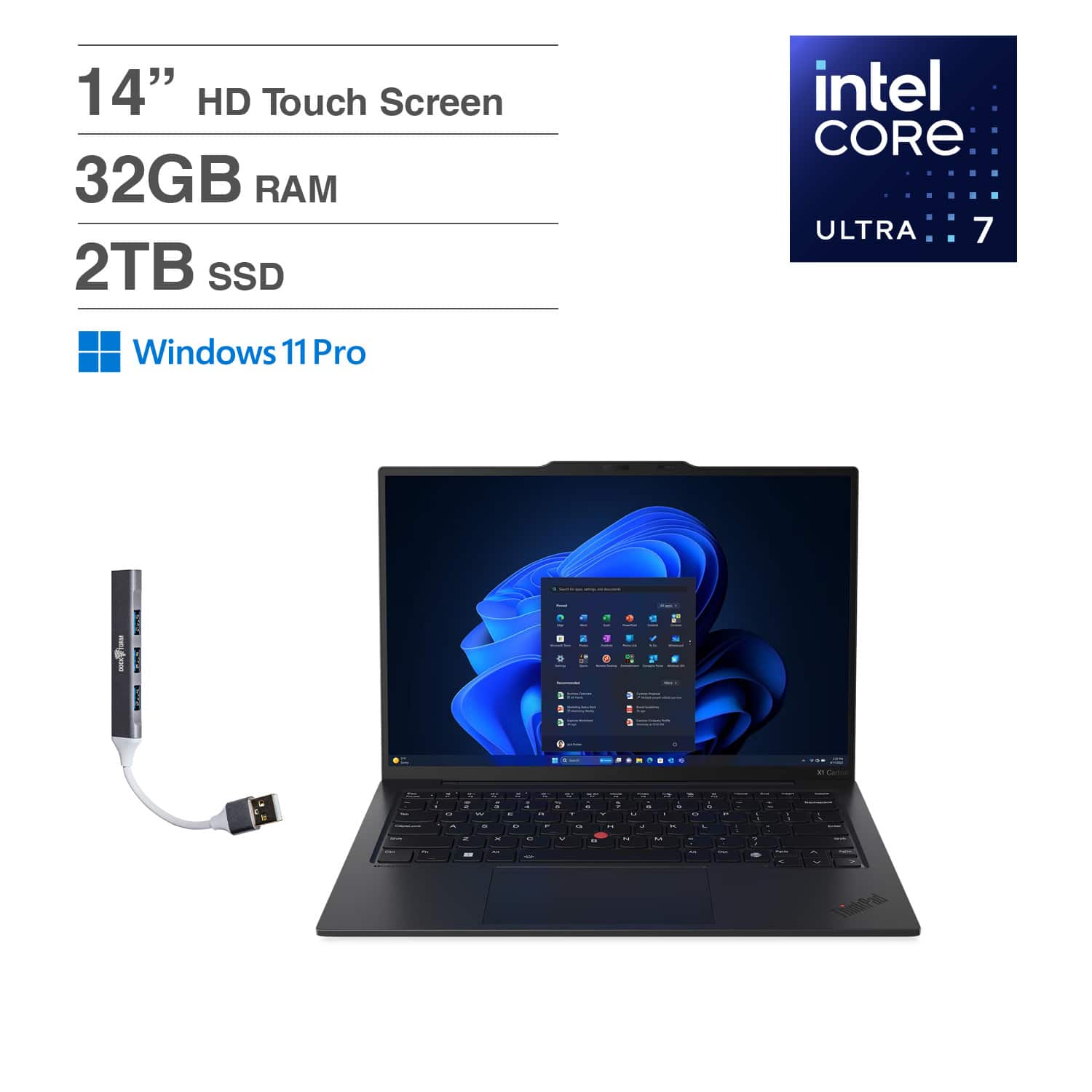 Lenovo - ThinkPad X1 Carbon Laptop 14.0 WUXGA (Intel Ultra 7 155U, 32GB LPDDR5X, 2TB PCIe SSD, Win 11 Pro) w/USB Hub - Black