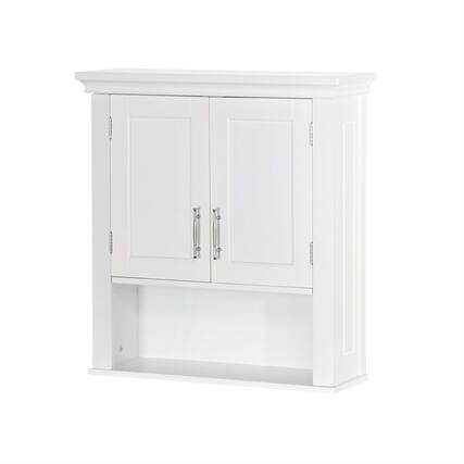 Front. Hivvago - White Bathroom Wall Cabinet Cupboard with Open Shelf - White.