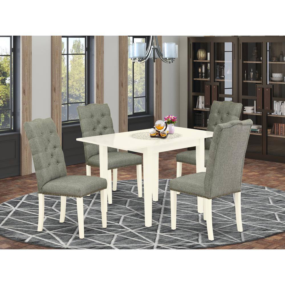 Angle. East West Furniture - Dining Room Set Linen White - Brown.