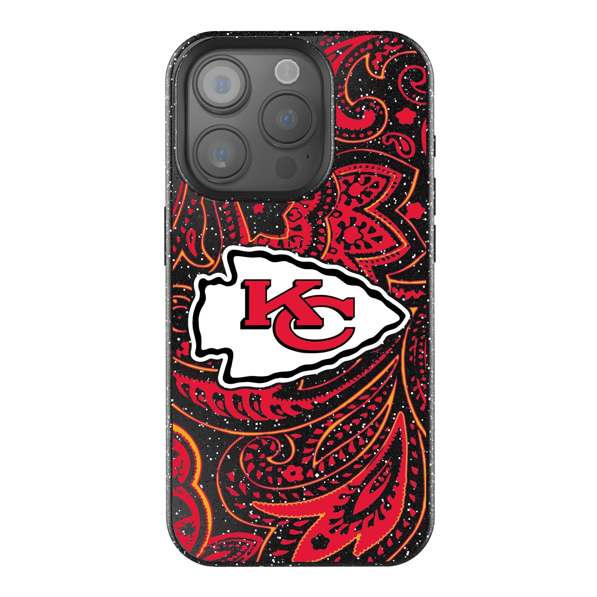 Front. Keyscaper - Kansas City Chiefs Paisley Bling iPhone Case - 14 Plus - Black.