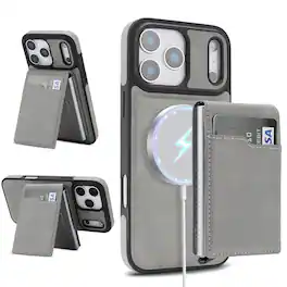 Dteck - Magnetic Wallet Case for Apple iPhone 17 Pro Max,Mag Safe Shockproof Phone Cover with Detachable Pop-Up Card Holder - Gray