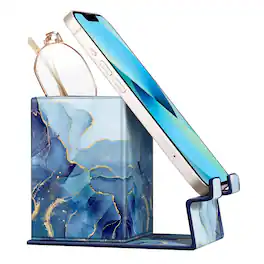 Kitcheniva - Vegan Leather Phone Stand Desktop Organizer Eyeglasses Holder With Magnetic Base - Ocean Marble