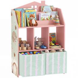 Qaba - Bookshelf with Storage, Toy Storage Unit with Book Display - Pink