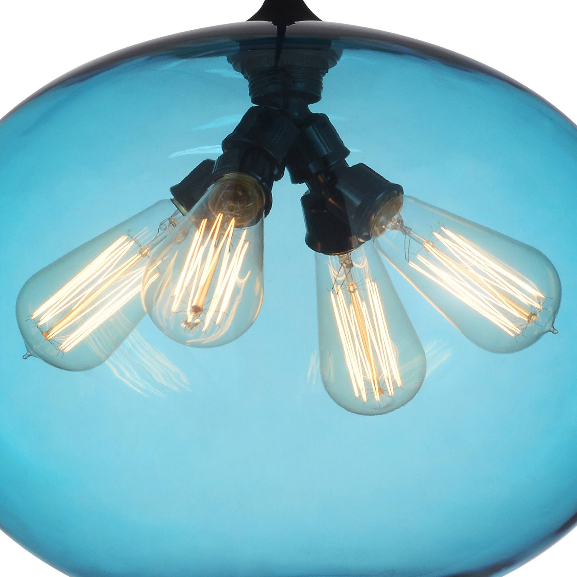 Back. CWI Lighting - Glass 4 Light Down Pendant With Blue Finish - Black.