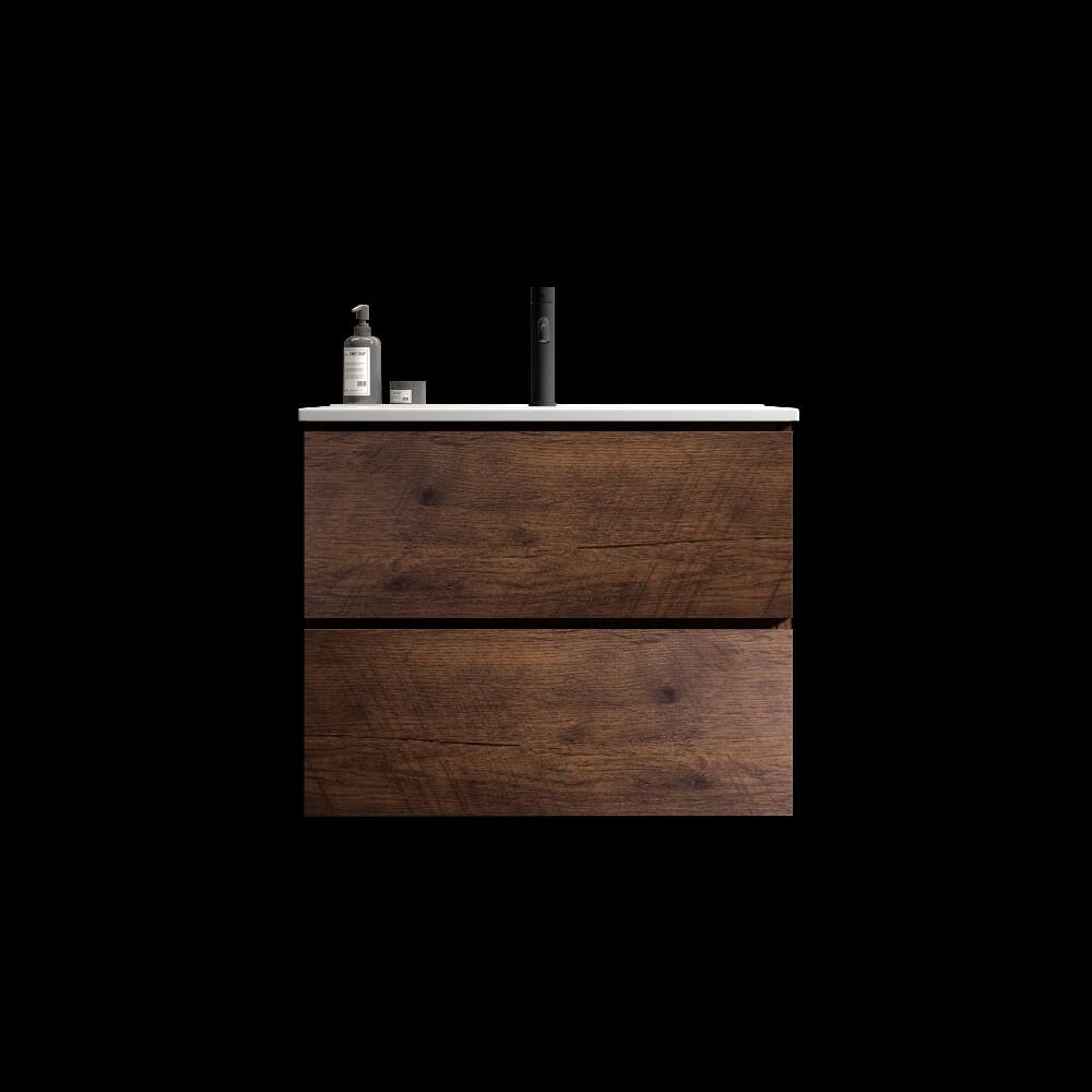 Back. Loheer - Loheer 24 inch wall mounted bathroom vanity Walnut Floating Cabinet with Ceramic Sink - Walnut.
