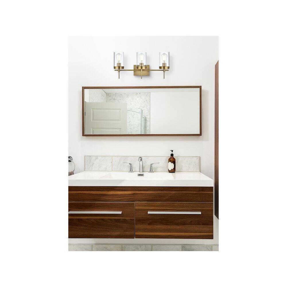 Alt View 4. Living District - Taryin 24 inch Wall Sconce in Satin Gold - Satin Gold And Clear.