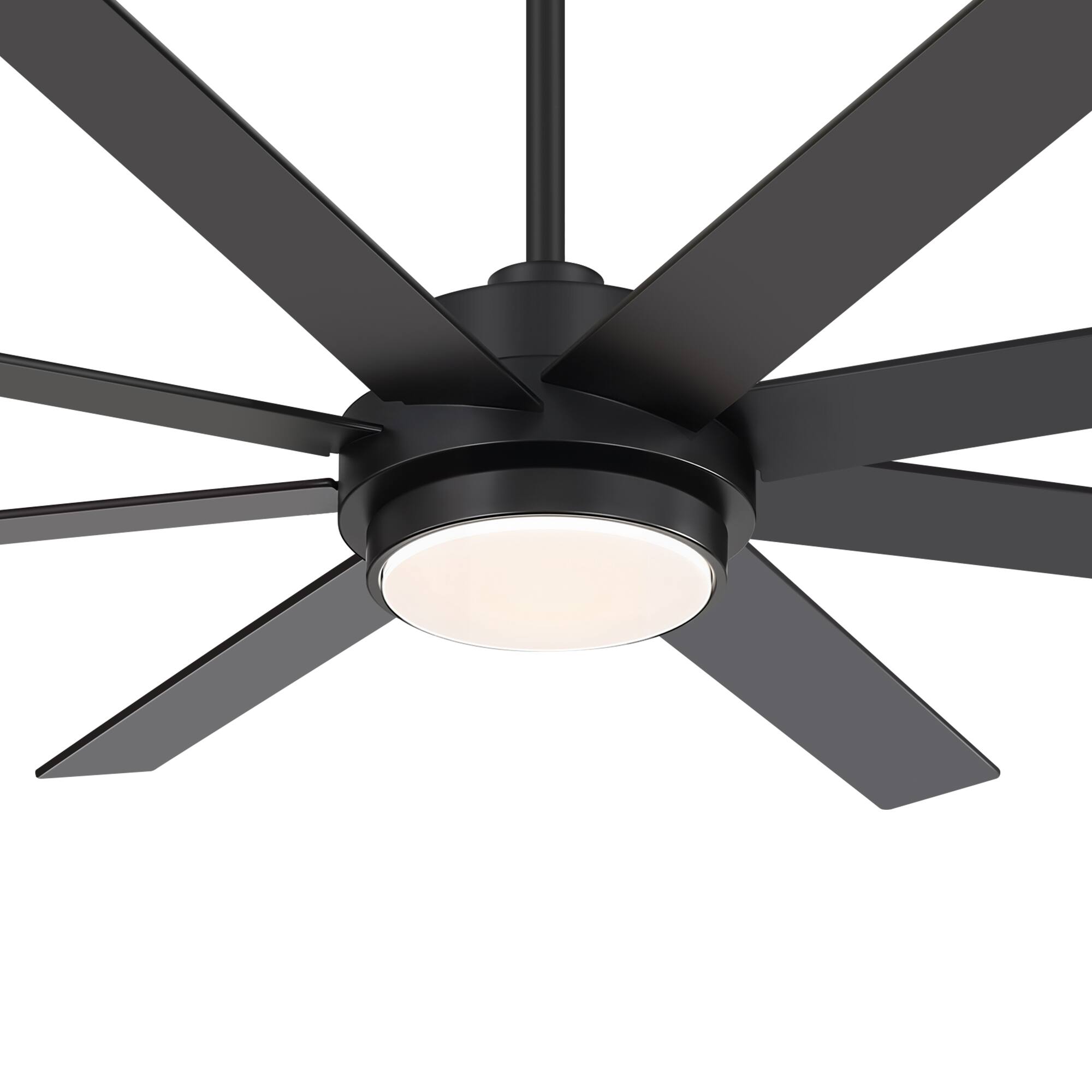 Angle. Breezary - 72 Inch LED Ceiling Fan with Acrylic Light, 8‑Blade, DC Motor, Remote Control, 6 Speeds, 1/4/8H Timer - Black.