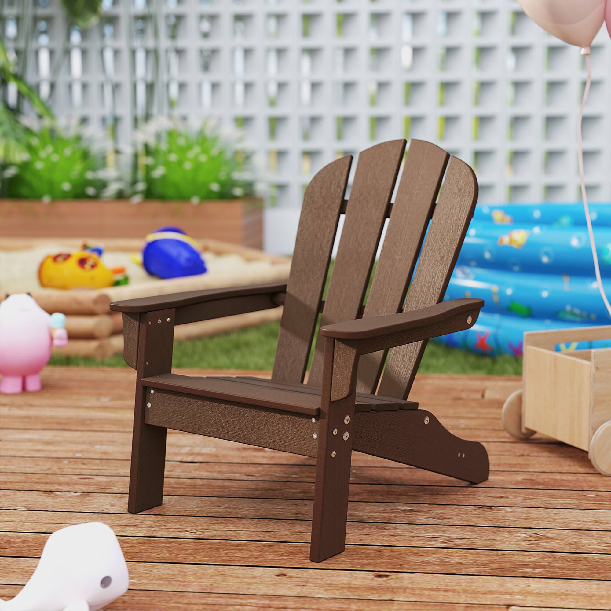 Alt View 4. Gymax - Gymax 4PCS Kid's Adirondack Chair All-Weather HDPE Toddler Lawn Chair w/ Ergonomic Design Brown - Brown.