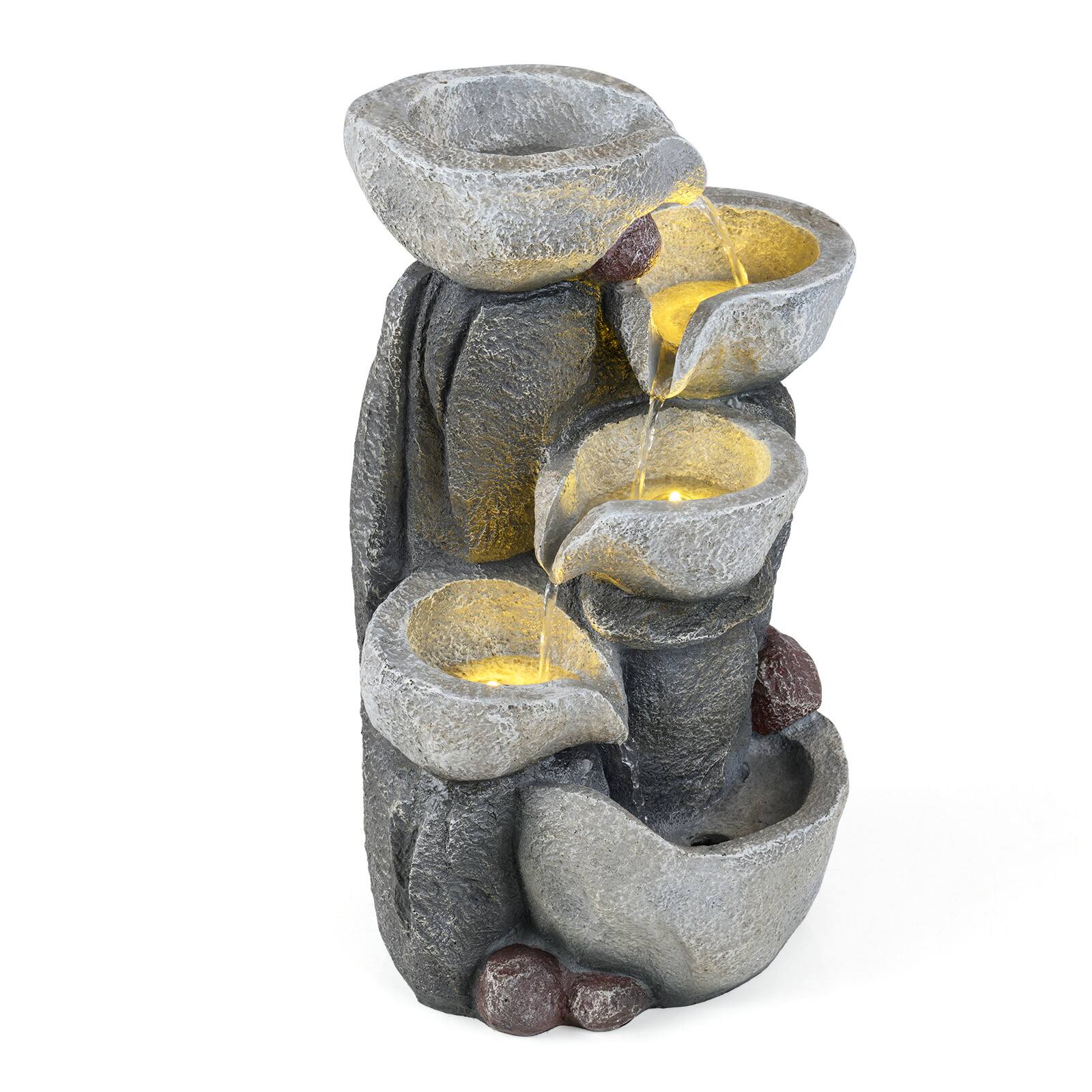 Costway - 17.5"H Outdoor Water Fountain 5-Tier Cascading Bowl Tabletop Waterfall Fountain - Gray
