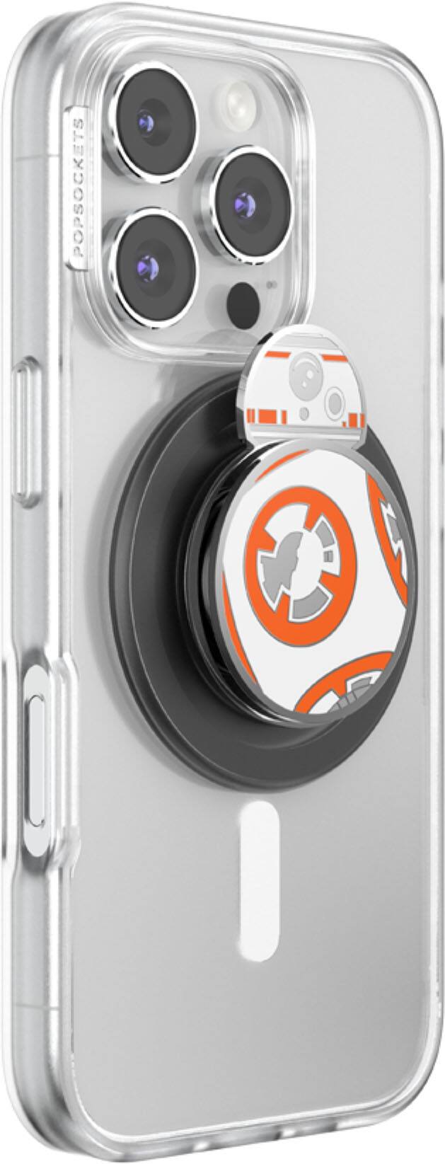 Angle. PopSockets - MagSafe PopGrip Universal Magnetic Grip & Stand with Adapter Ring for Cell Phones - Starwars Enamel Spinner BB-8.