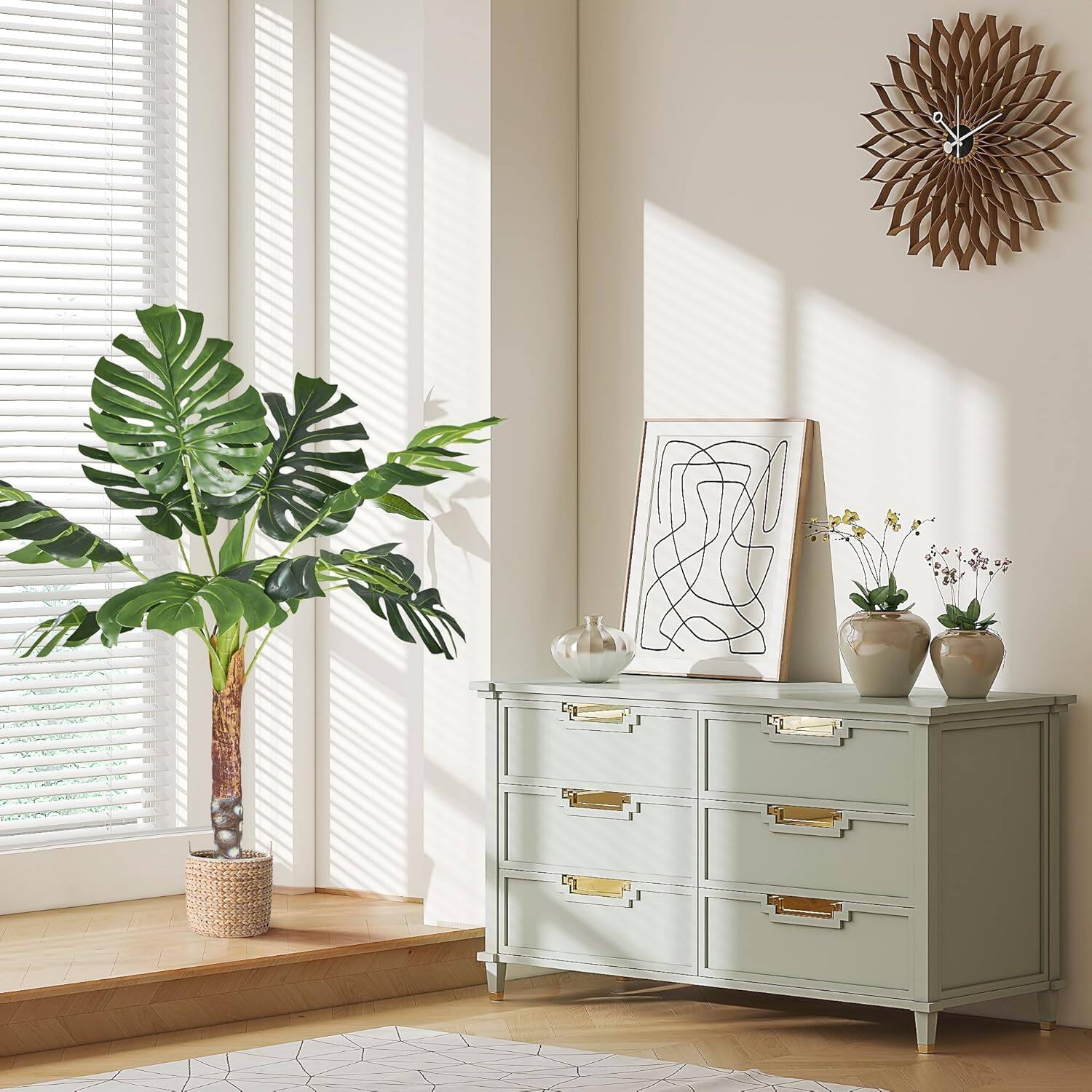 Alt View 2. Vecelo - 4.5ft Artificial Monstera Plant with Real-Touch Leaves, Adjustable Branches & Durable Pot for Home Decor - Green.