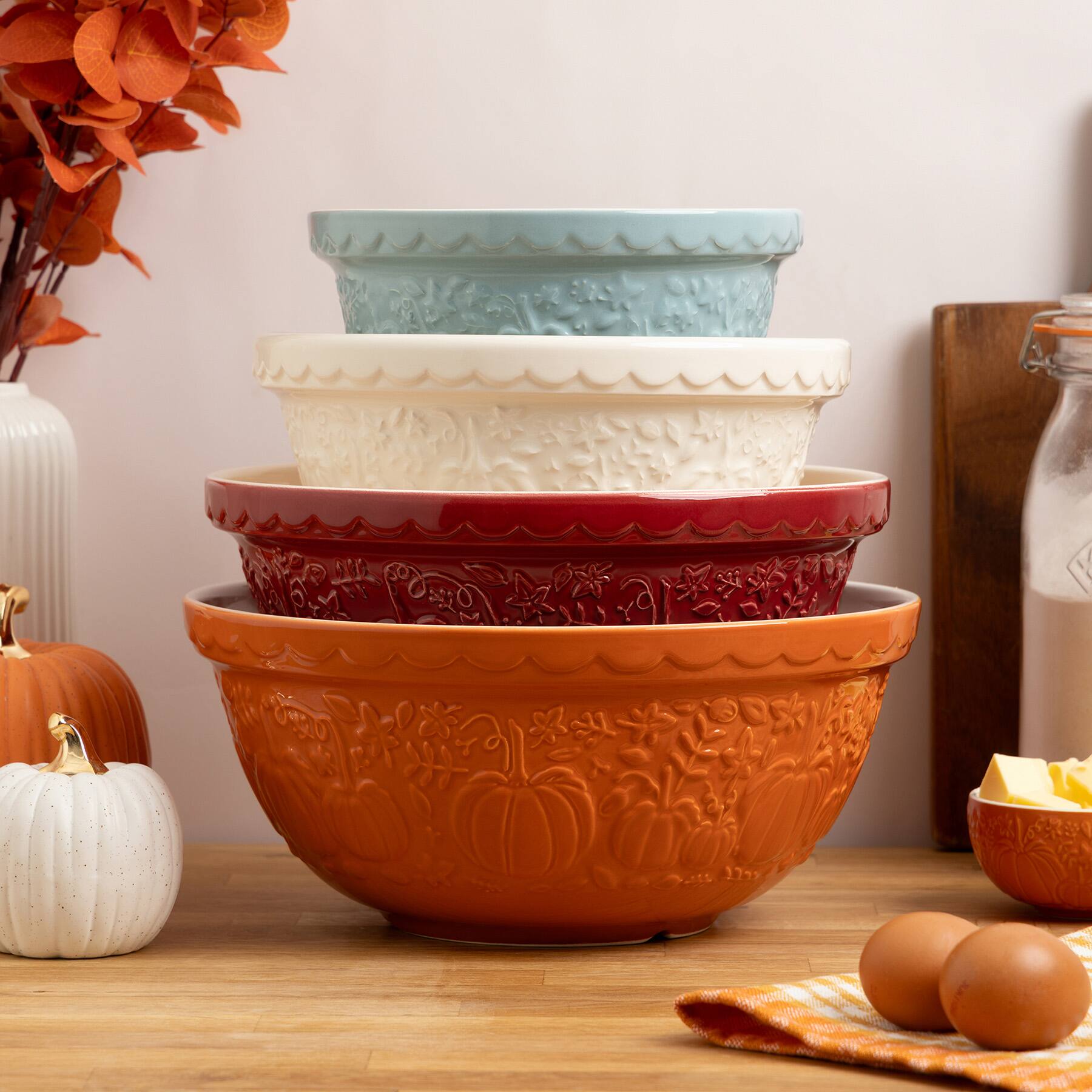 Alt View 2. Mason Cash - Pumpkin Mixing Bowl, Set of 4 - Multicolored.