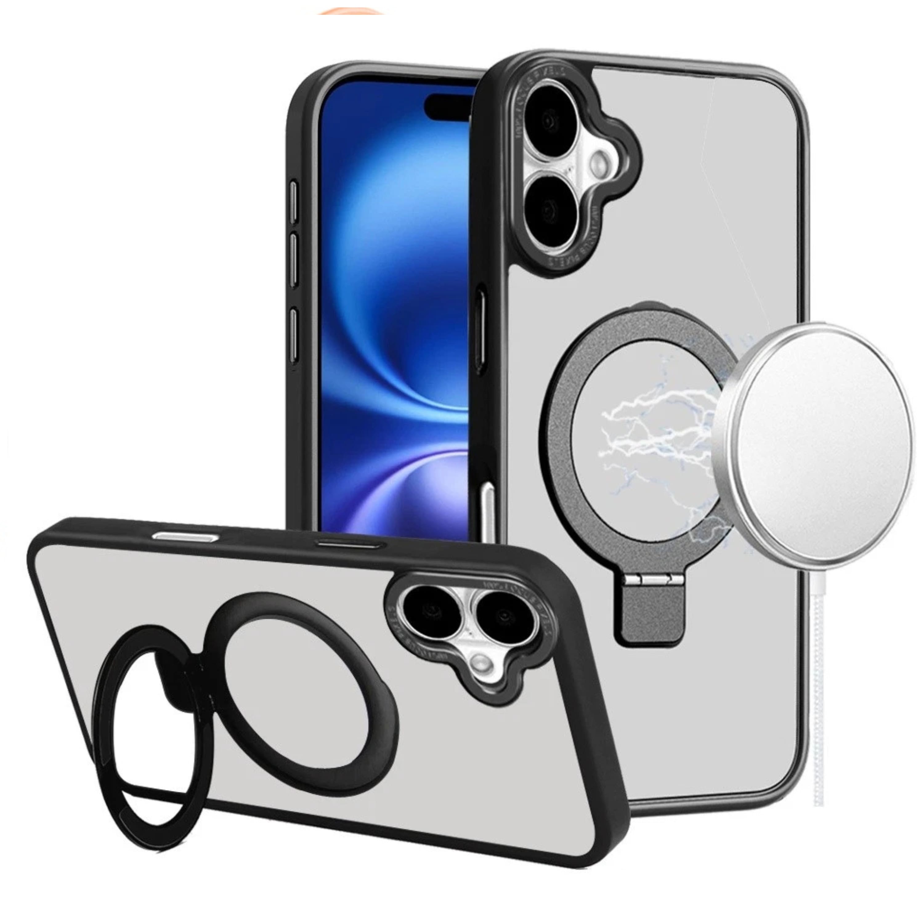 Kitcheniva - Metal Chrome Magnetic Circle Ring Stand Case With Tempered Glass For iPhone 17 - Black price history on PriceWatchPro
