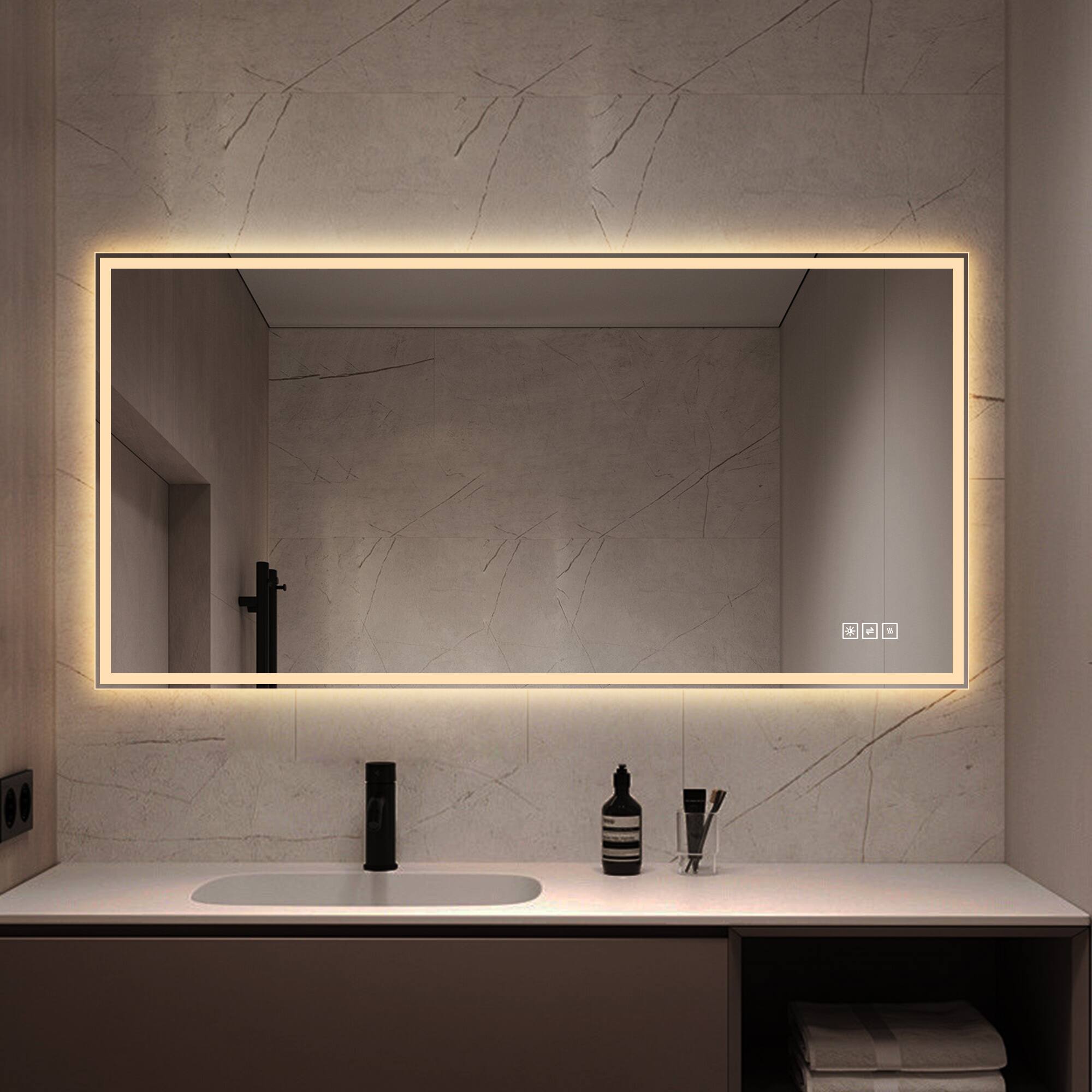 Alt View 1. Boyel Living - 48 by 24 Inch LED Bathroom Vanity Wall Mirror with Frosted Glass.
