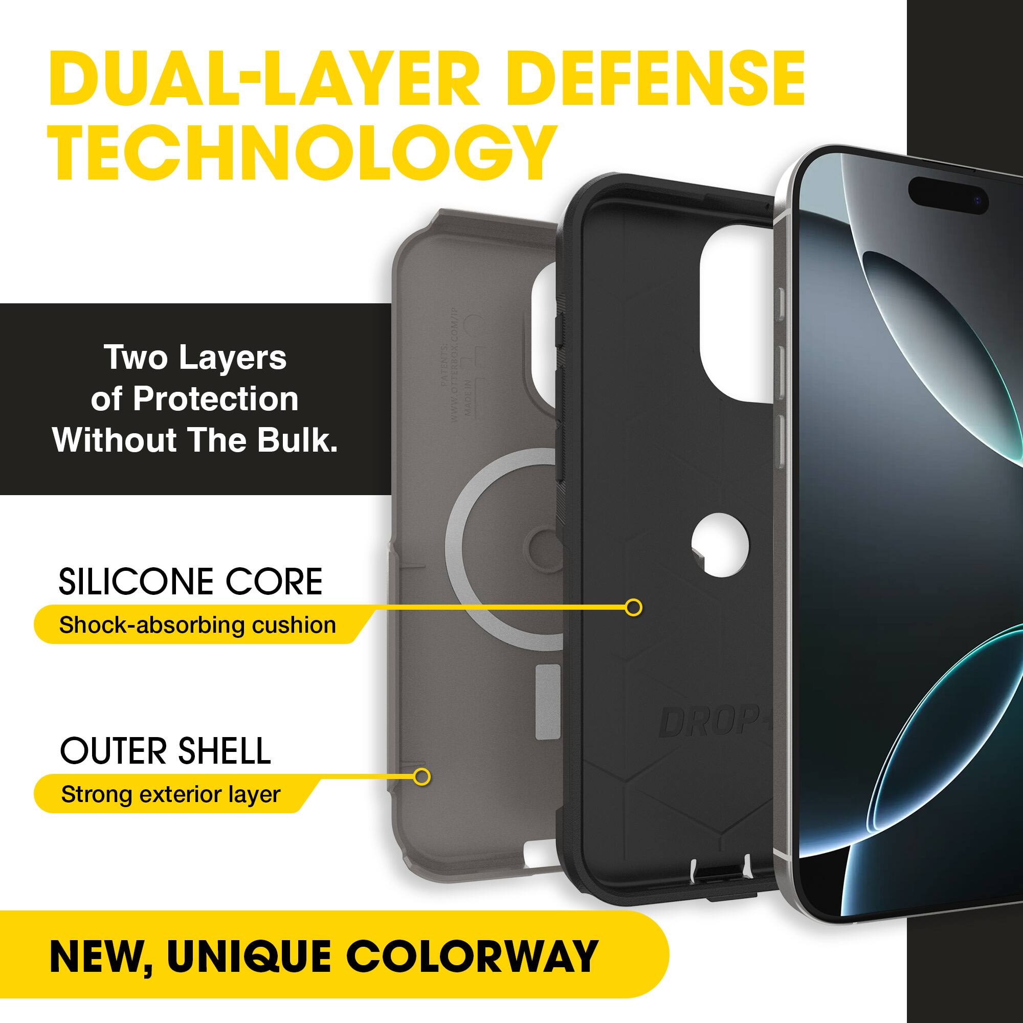 DUAL-LAYER DEFENSE TECHNOLOGY  
Two Layers of Protection Without The Bulk.

SILICONE CORE  
Shock-absorbing cushion

OUTER SHELL  
Strong exterior layer

NEW, UNIQUE COLORWAY

COMUN PAINTS  
WWW.OTTERBOX.COM  
ORISA