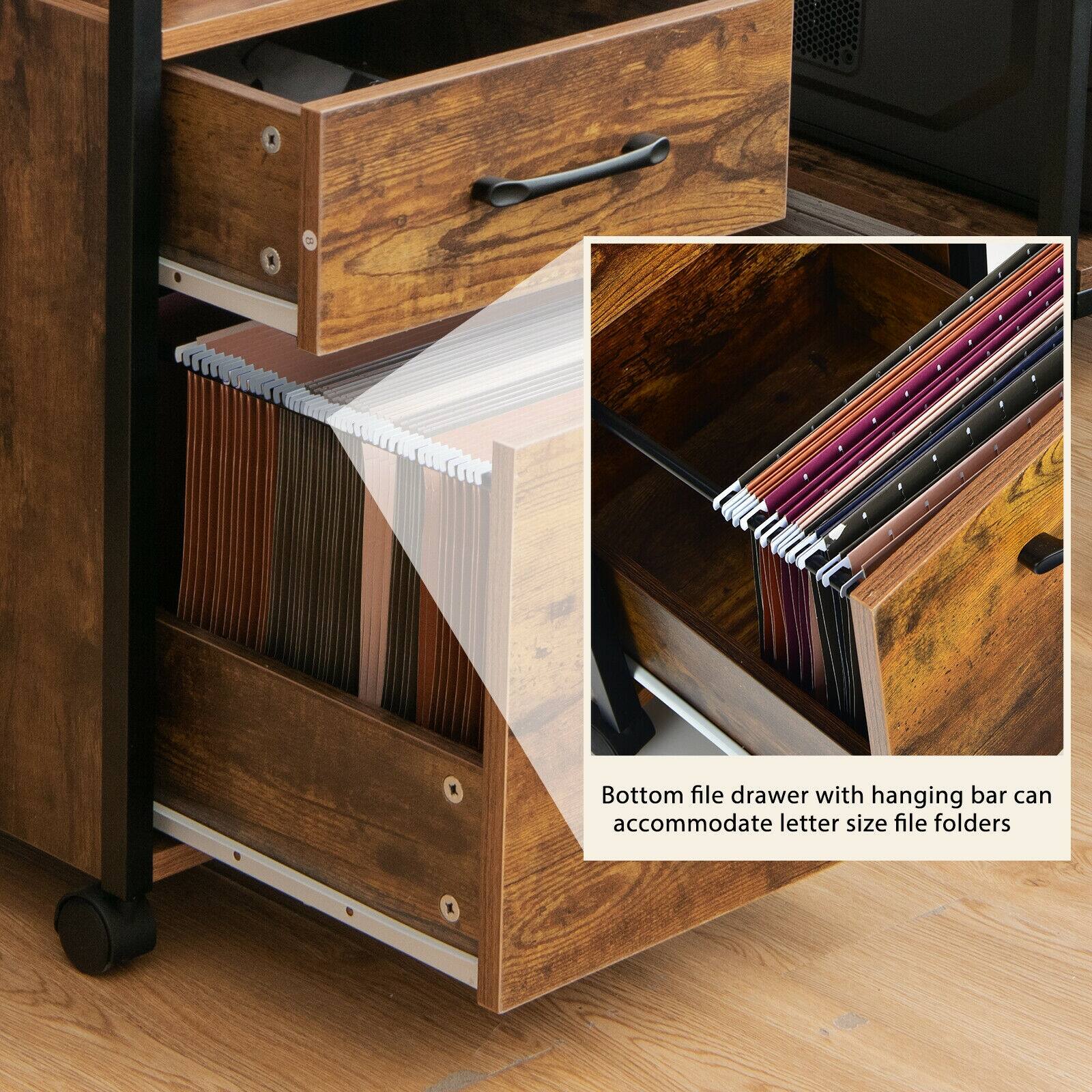Bottom file drawer with hanging bar can accommodate letter size file folders