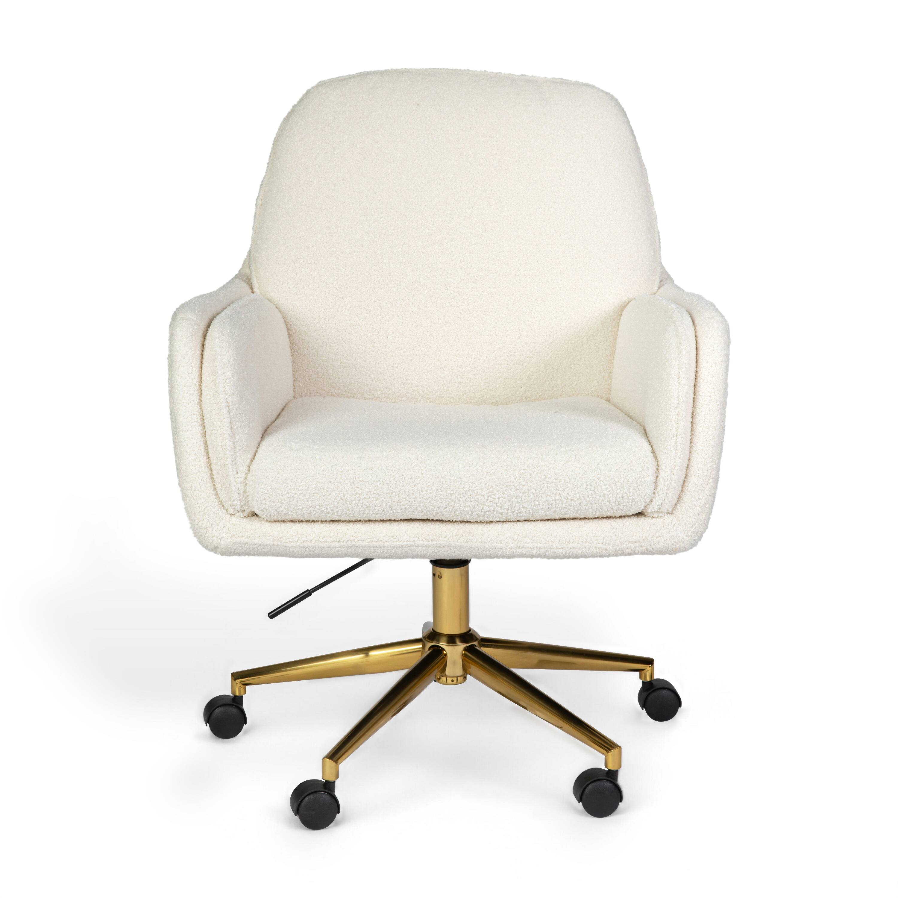 Alt View 10. Martha Stewart - Clara Upholstered Swivel Home Office Chair with Double Cushions - Off White Boucle/Polished Brass Frame.
