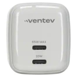 Ventev - 65W ULTRAFAST USB-C Universal Dual GaN Mini Wall Charger - White