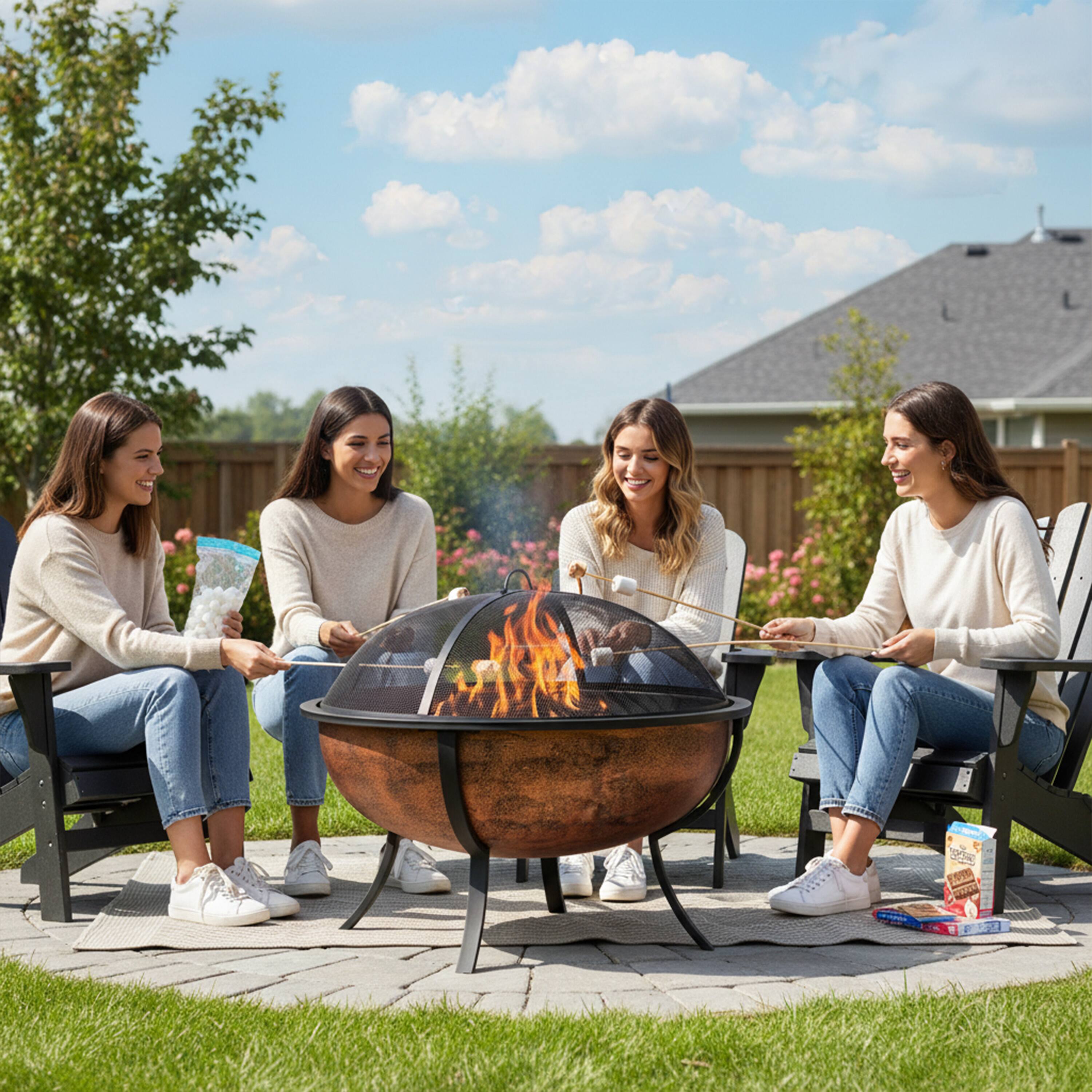 Alt View 8. Sunnydaze - 32 in Steel Fire Pit with Screen, Grate, and Poker - Copper.