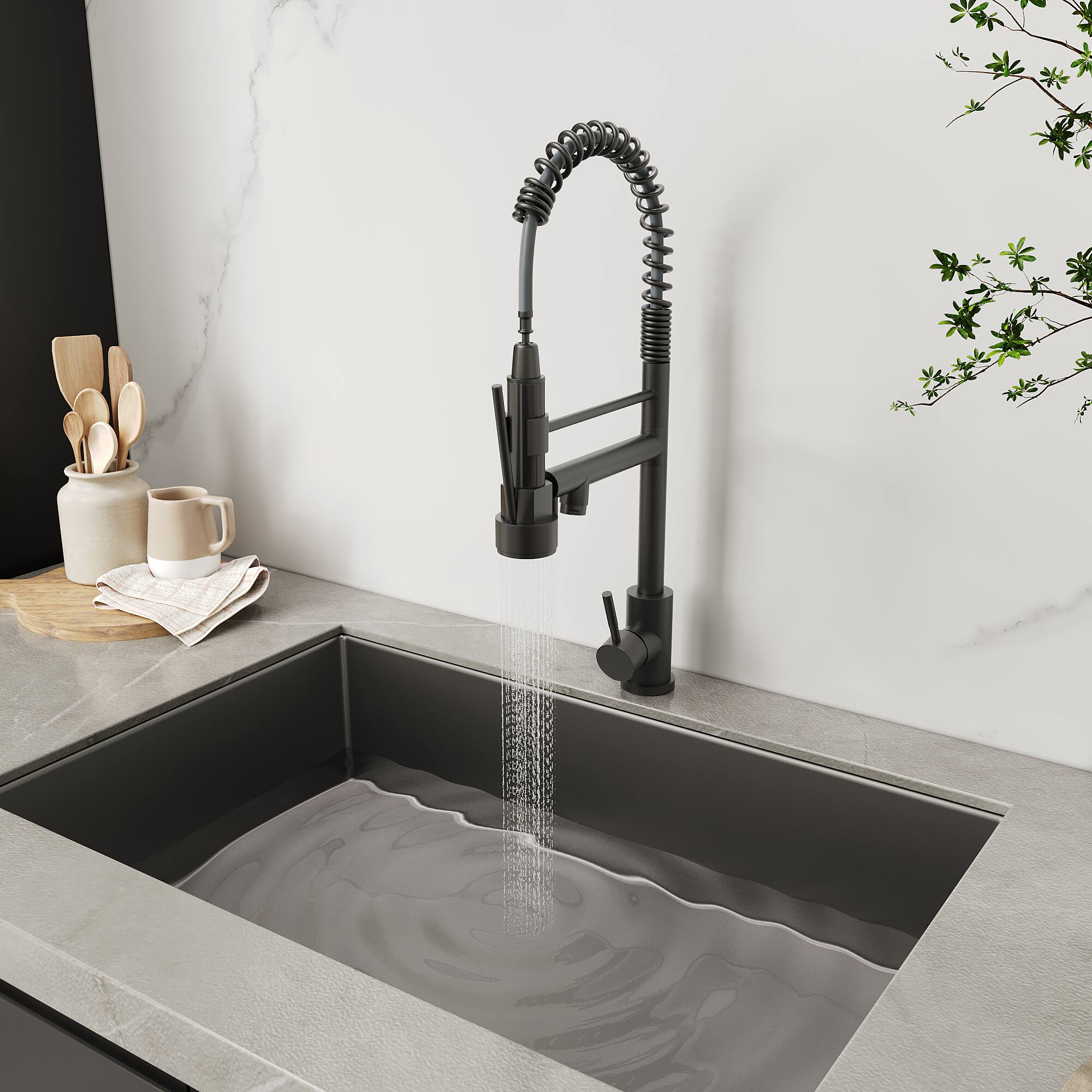 Front. Bothwa Home - Bothwa Home KF-YQ605-MB 19 - Inch Enzoh Kitchen Faucet in Matt Black Finish - Matt Black.