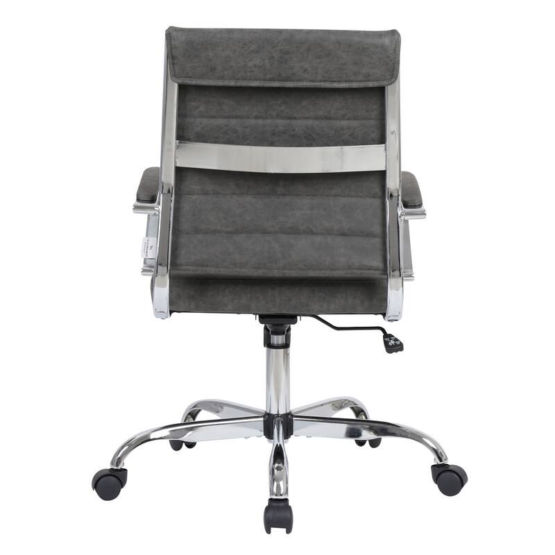Alt View 1. LeisureMod - Benmar Modern Leather Office Desk Chair with Ribbed Seat Design and Steel Frame Computer Chair - Charcoal.