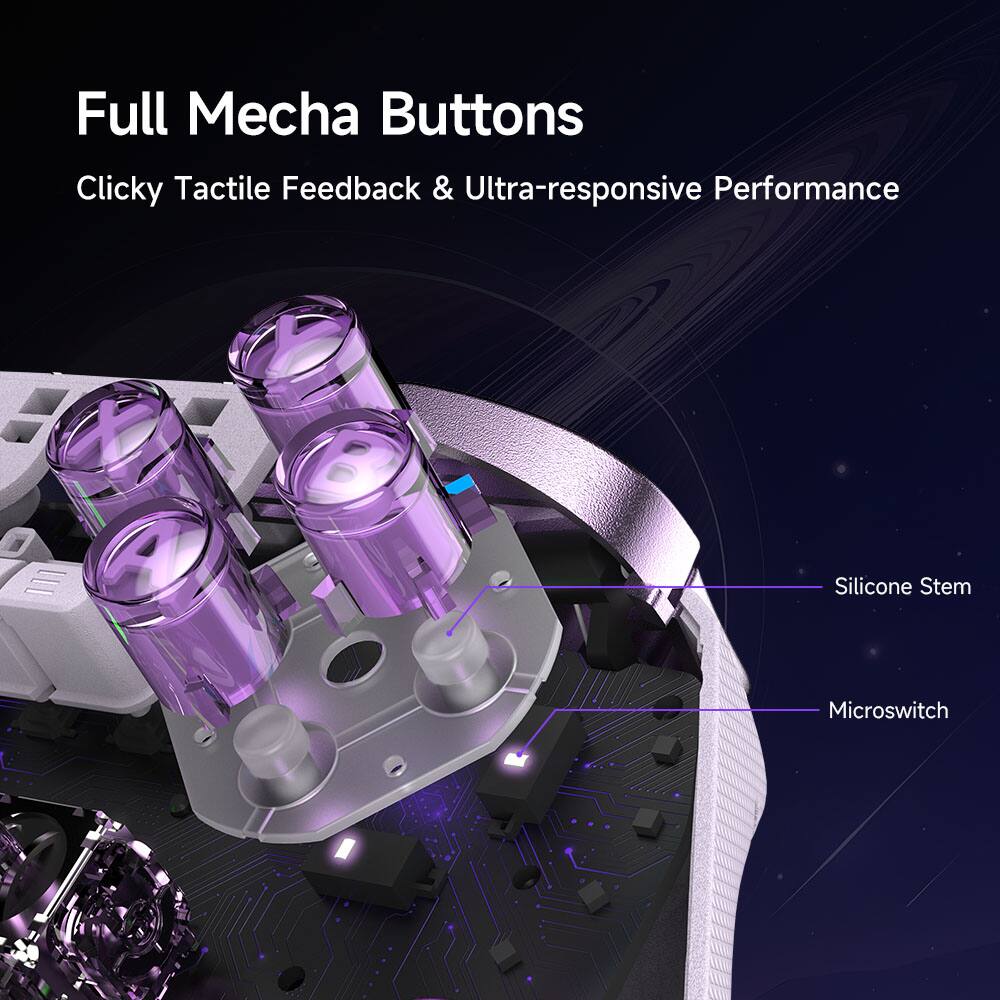 Full Mecha Buttons  
Clicky Tactile Feedback & Ultra-responsive Performance  

Silicone Stem  
Microswitch