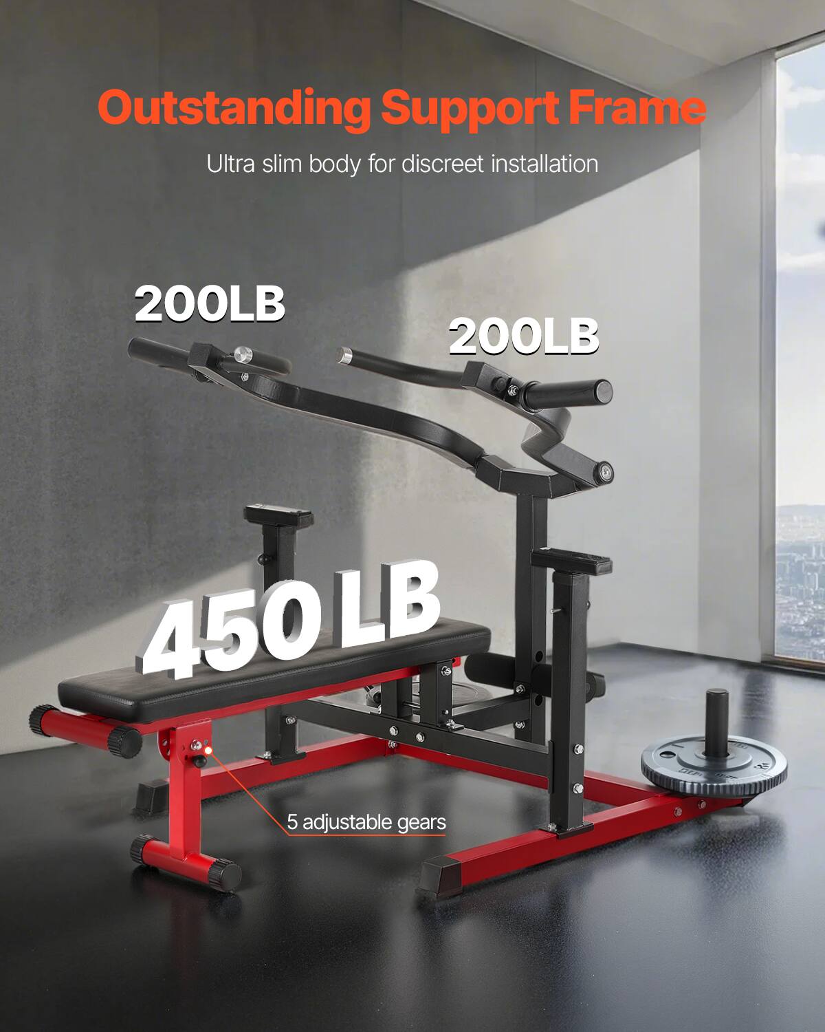 Outstanding Support Frame  
Ultra slim body for discreet installation  

200LB  
200LB  
450LB  

5 adjustable gears