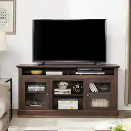 Spaco - 60" Farmhouse Media Console for 65" TVs, Modern TV Stand with Glass Doors, Living Room Entertainment Center - Brown