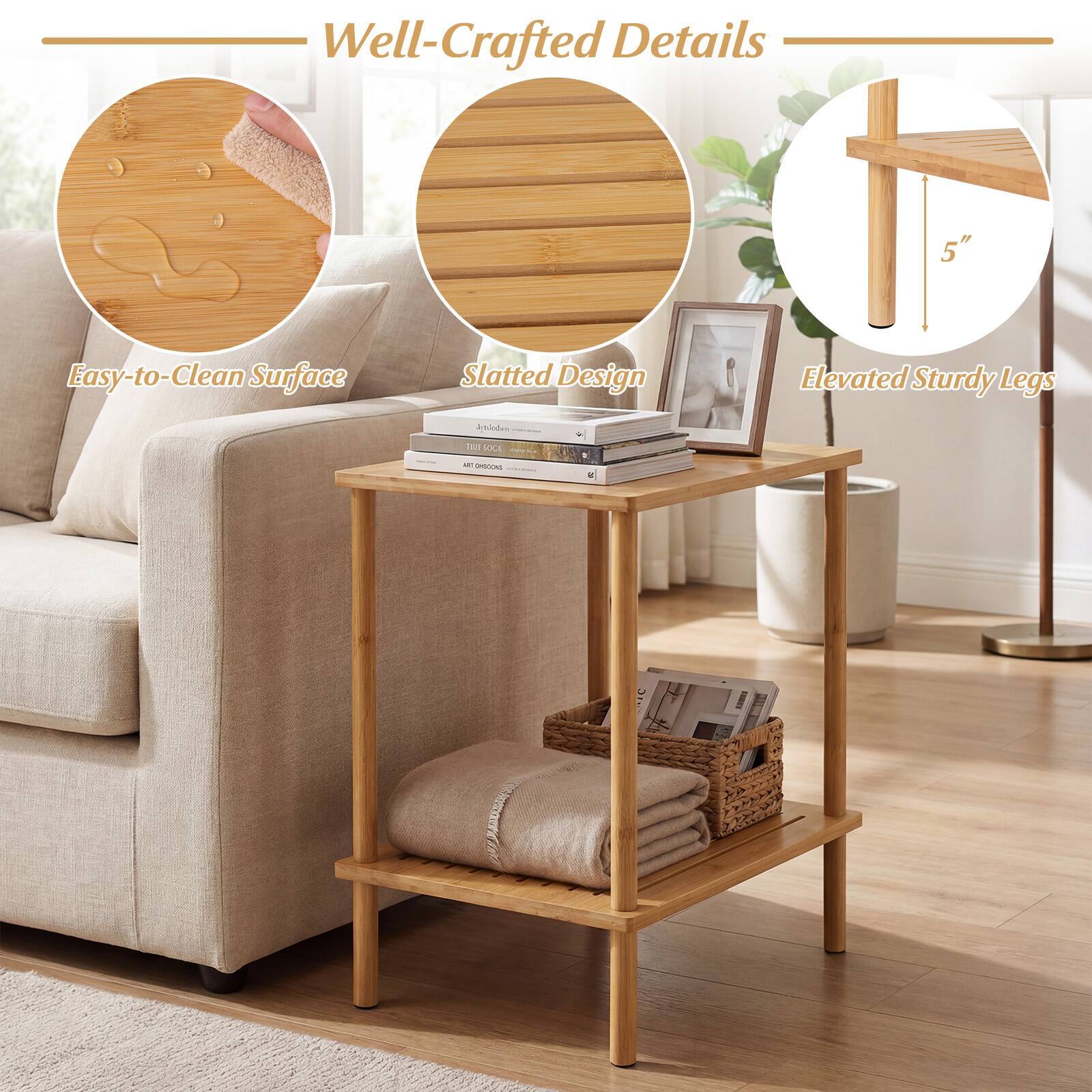 Well-Crafted Details

- Easy-to-Clean Surface
- Slatted Design
- Elevated Sturdy Legs

5"