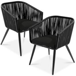 Best Choice Products - Set of 2 Outdoor Patio Dining Chairs Woven Wicker Seating 250lb Capacity - Black/Black