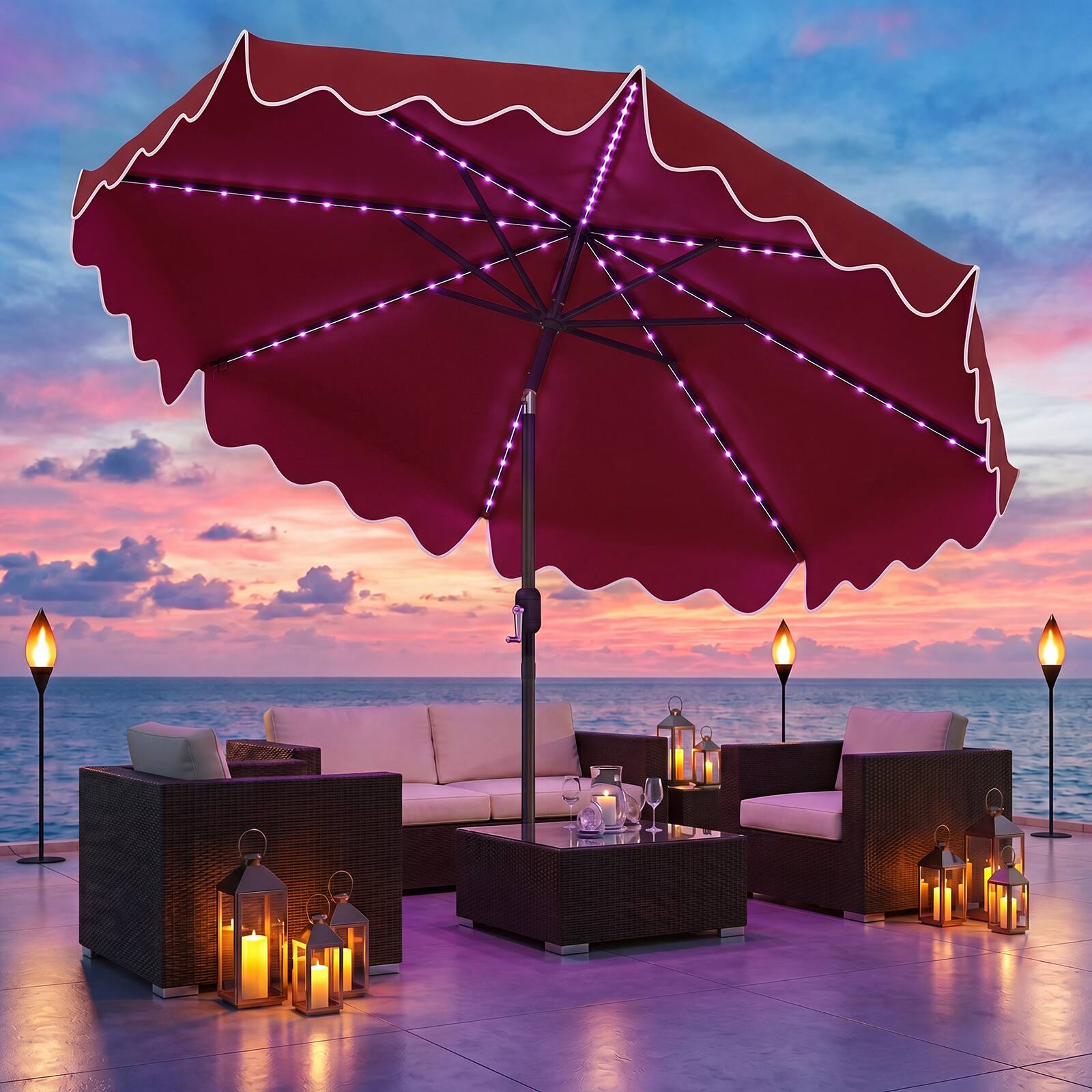 Alt View 3. Costway - Costway 10FT Solar Outdoor Market Table Umbrella with 112 Color-Changing Flowing LED Lights - Red.