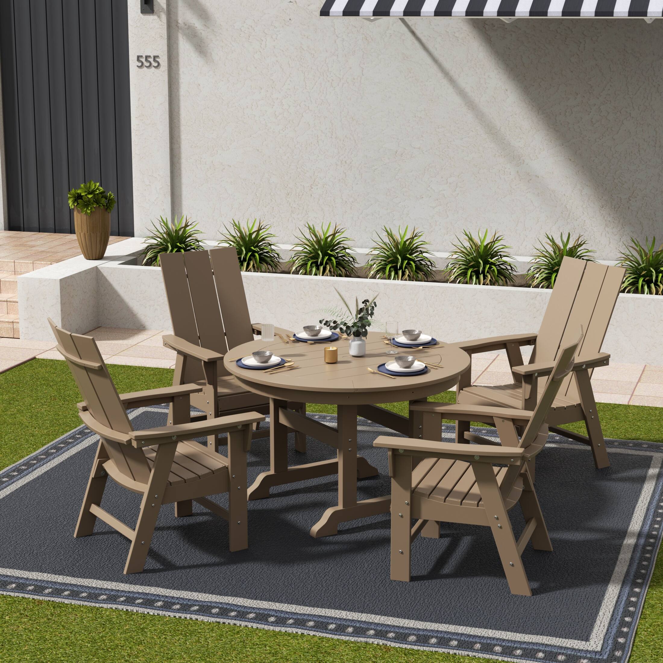 Angle. WestinTrends - WestinTrends Ashore 5 Piece Outdoor Patio Dining Round Table and Modern Armchair Set - Weathered Wood.