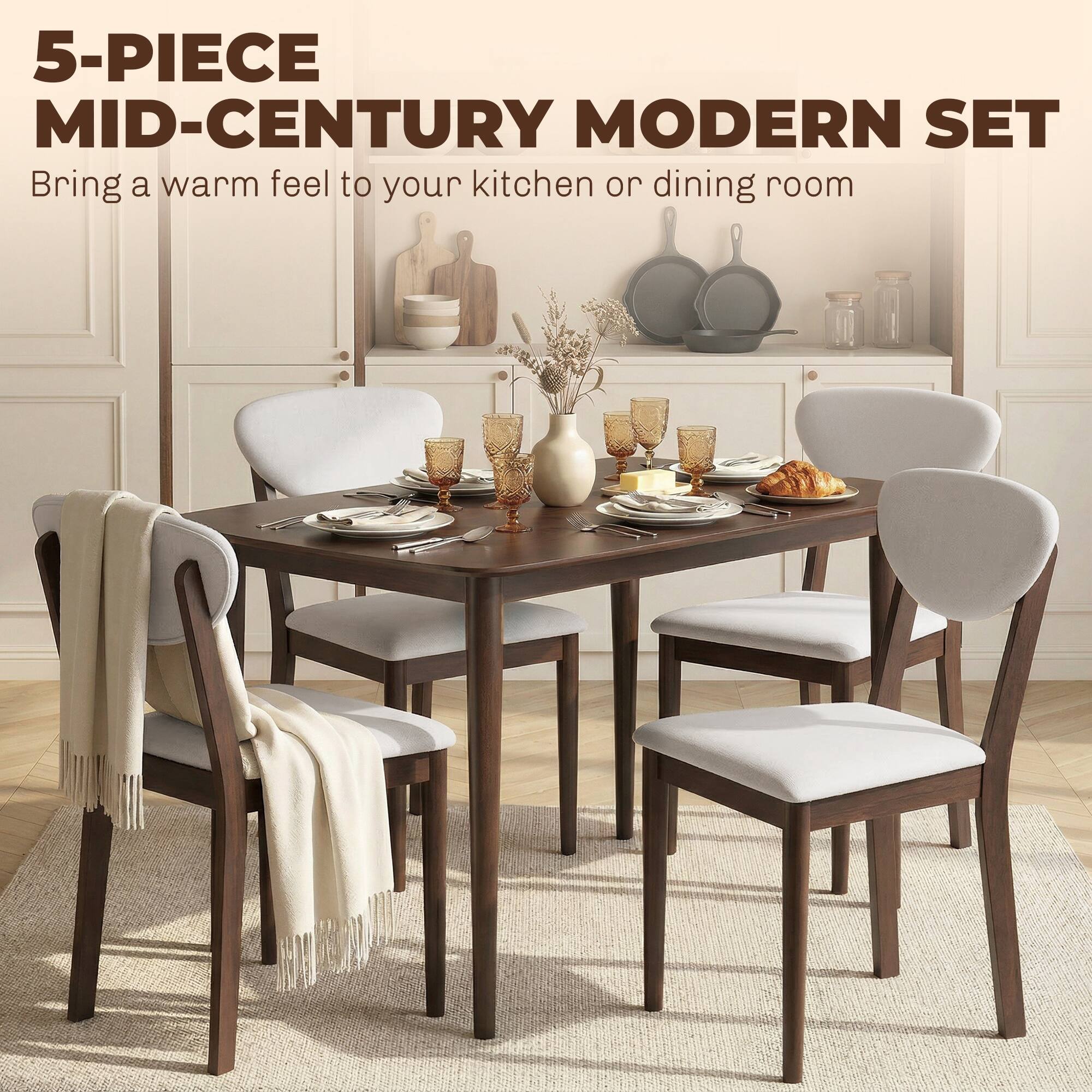 5-PIECE MID-CENTURY MODERN SET  
Bring a warm feel to your kitchen or dining room