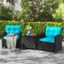 Alt View 2. Costway - 3 PCS Patio Furniture Set with Tempered Glass Coffee Table Washable Cushions - Turquoise,Black.