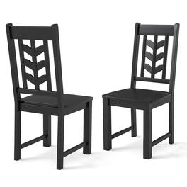 Costway - Dining Chair Set of 2 with Rubber Wood Frame & Leaf-shape High Back for Kitchen - Black