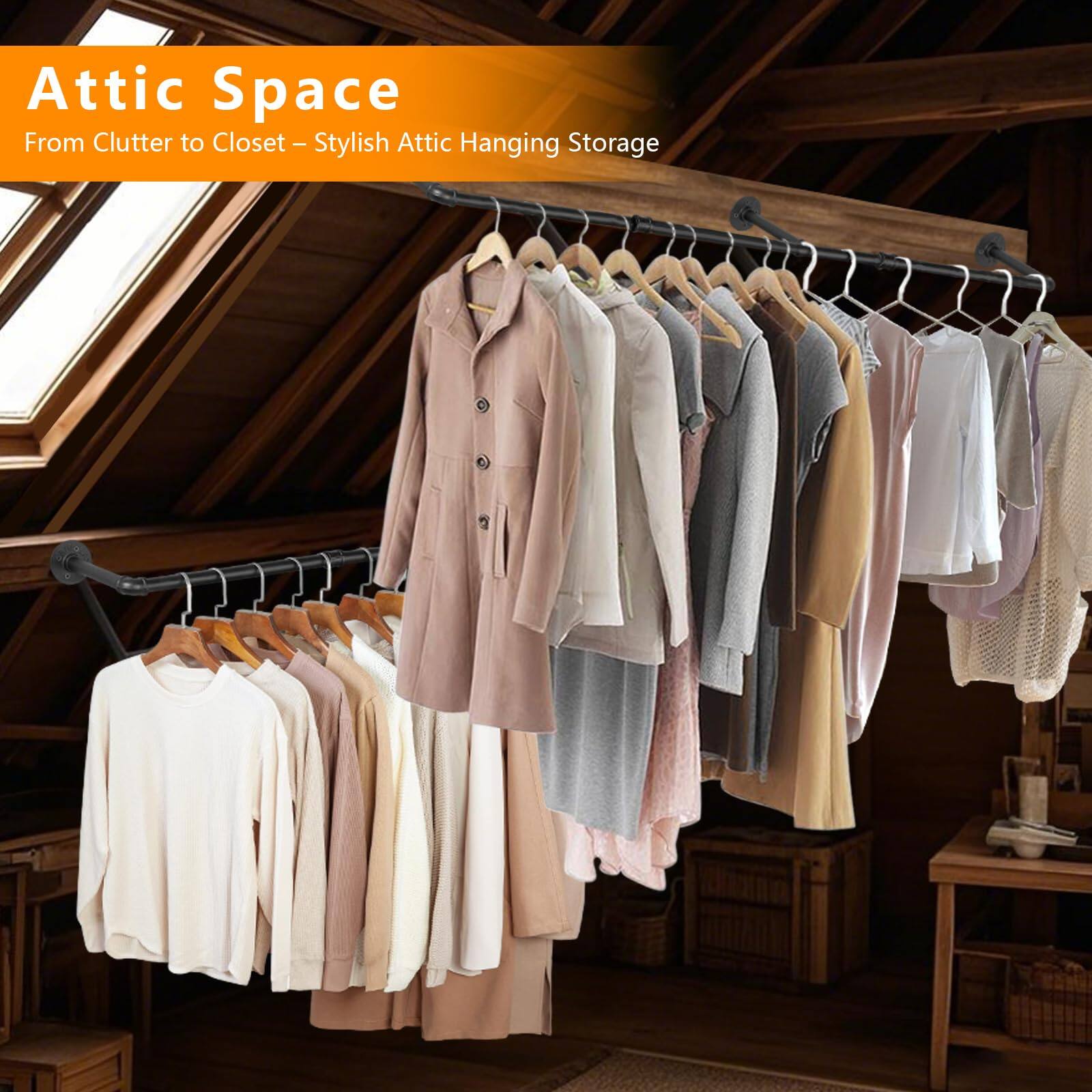 Attic Space  
From Clutter to Closet – Stylish Attic Hanging Storage
