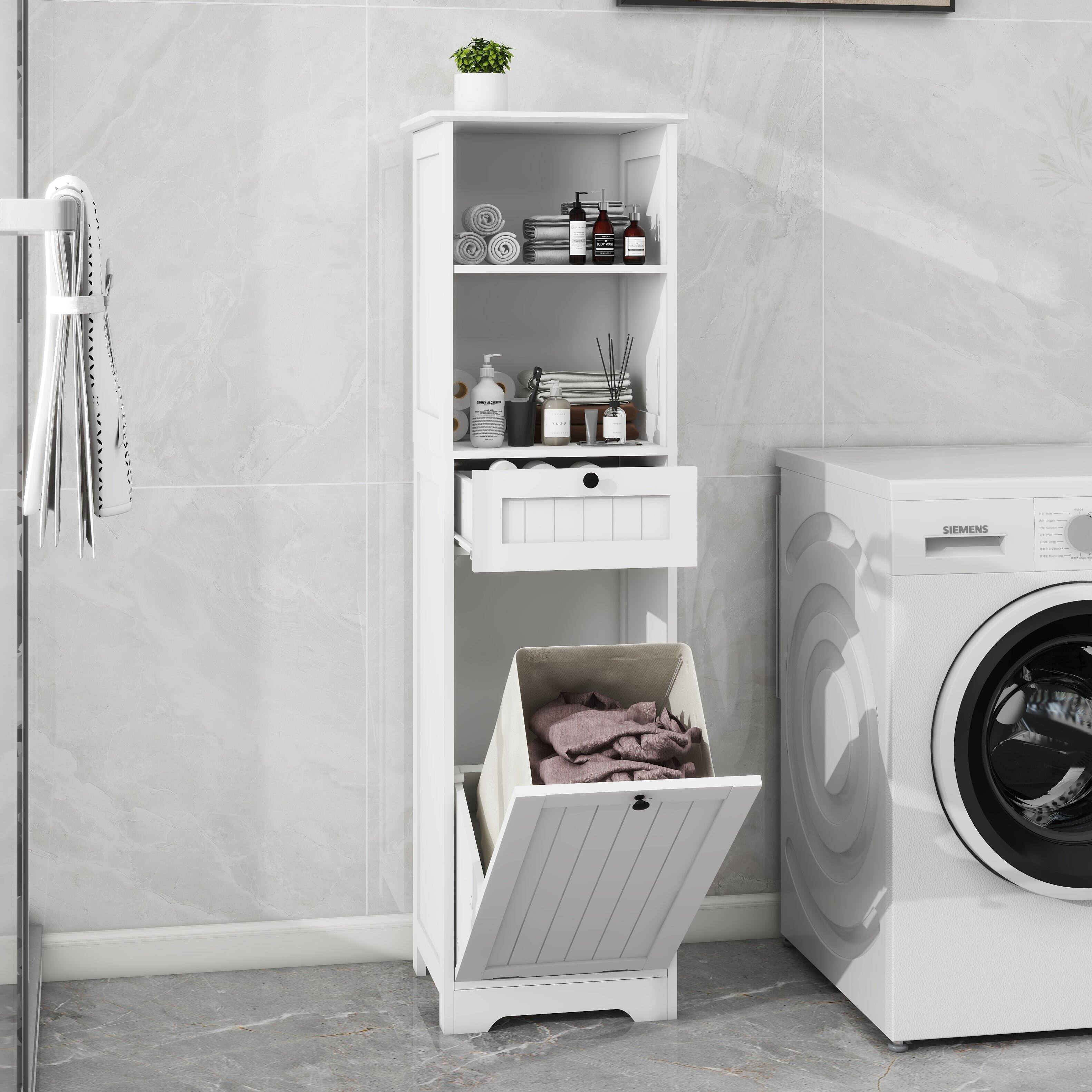 Alt View 2. APRILSOUL - White Laundry Sorter Cabinet with Double Storage Function for Space Saving and Organization - White.