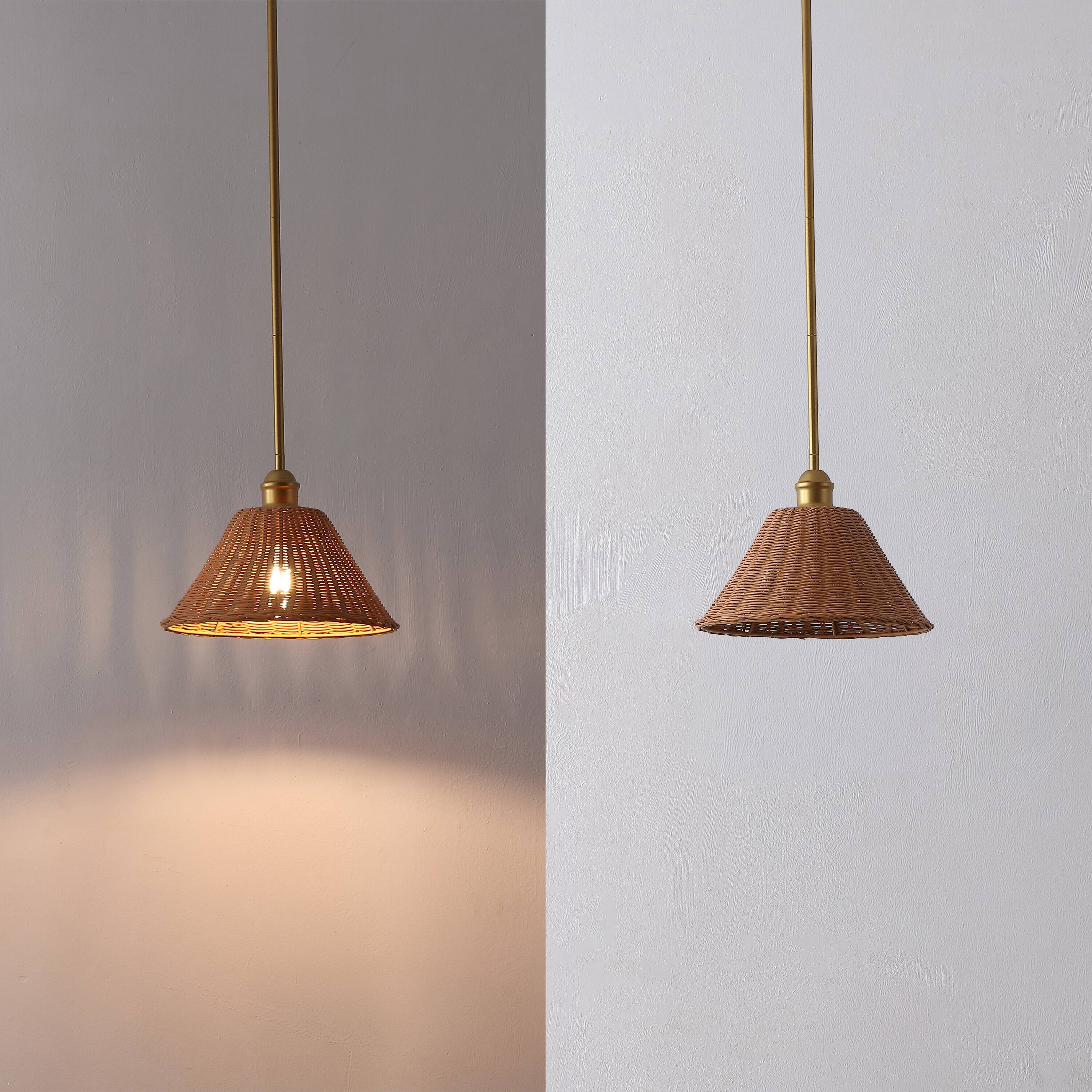 Alt View 6. Jonathan Y - Hattie 12.0" 1-Light Woven Rattan Pendant Light, Gold Painting with Brown Empire Shade for Kitchen or Dining Room - Brown.