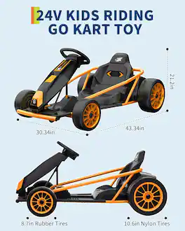GARVEE - 24V Outdoor Go-Kart for Kids – High-Power Electric Ride-On - Brown