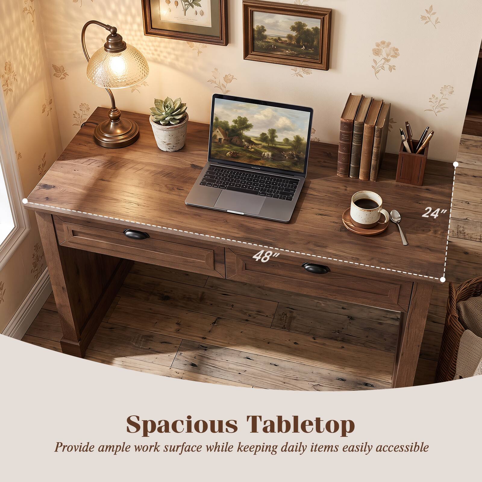 Spacious Tabletop  
Provide ample work surface while keeping daily items easily accessible