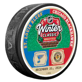 Mustang Drinkware - Chicago Blackhawks vs. St. Louis Blues 2025 Winter Classic Matchup Hockey Puck - Blue