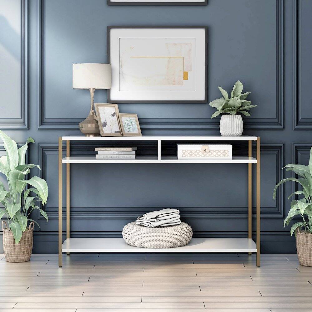 Alt View 4. Furniture of America - Mirah Contemporary Metal 3-Shelf Console Table - White.