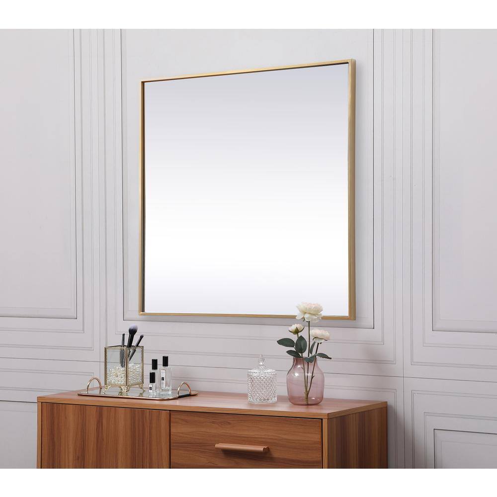 Alt View 2. Elegant Decor - Metal Frame Square Mirror 30 inch in Brass - Brass.