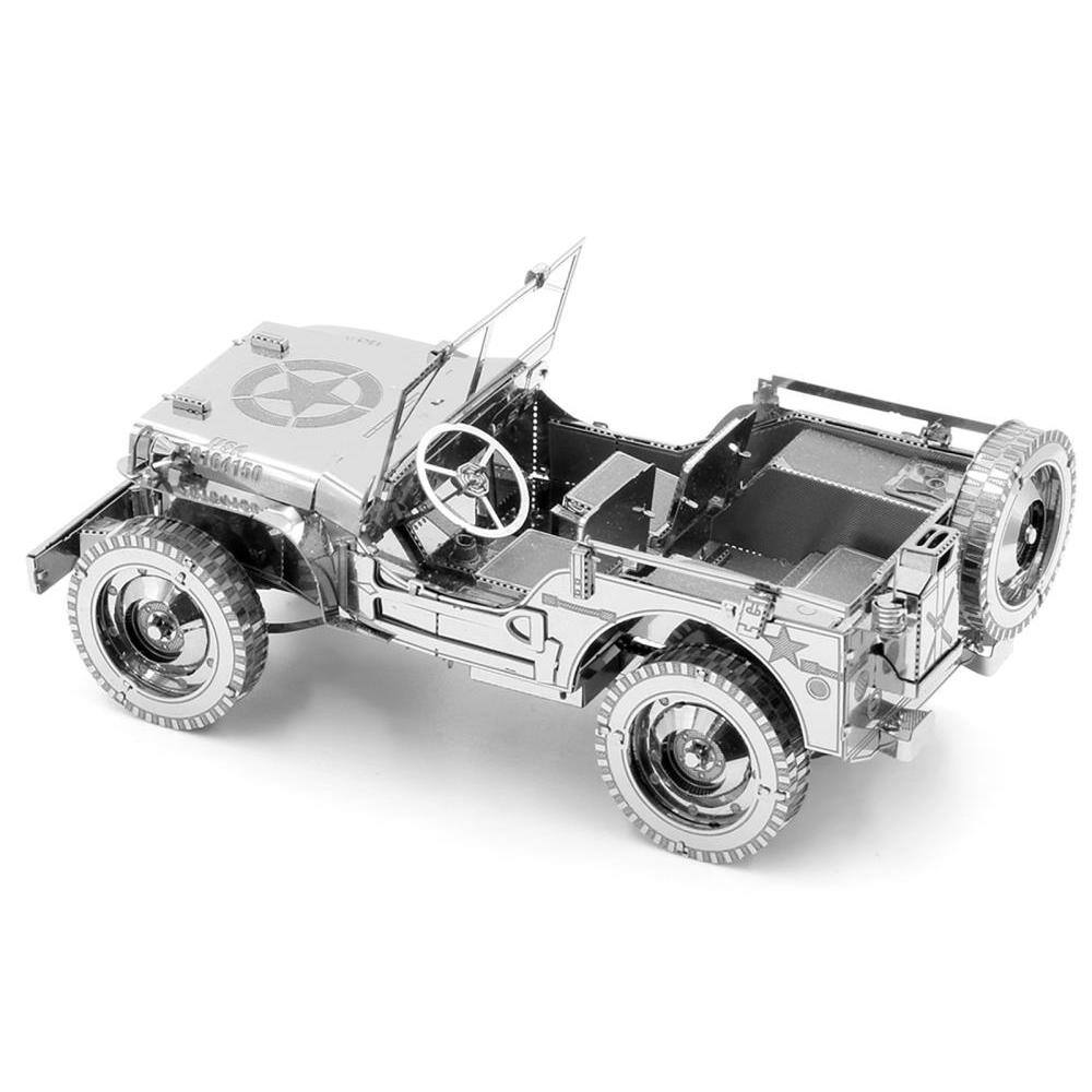 Left. Metal Earth - Model Kit Willys Overland Jeep (Challenging Difficulty) Steel Model by Metal Earth - Silver.