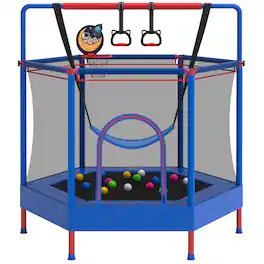 Segmart - 60" Mini Trampoline for Kids with Enclosure, Indoor Outdoor Toddler Trampoline with Adjustable Gymnastics Bars - Blue