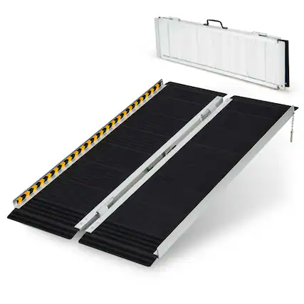 Front. Costway - Costway Portable Aluminum Wheelchair Ramp 4 FT with Transition Plate & Non-slip Surface - Silk.