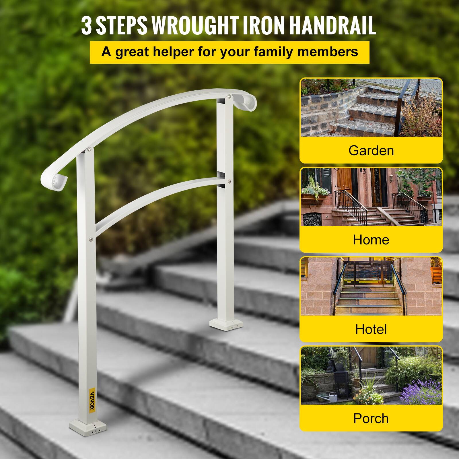 3 STEPS WROUGHT IRON HANDRAIL A great helper for your family members Garden Home Hotel Porch VEVOR