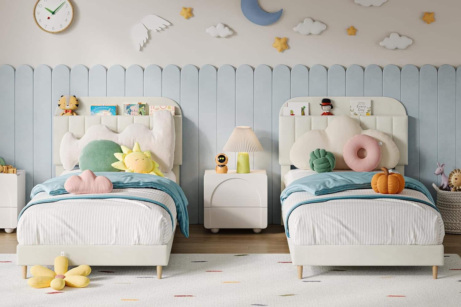 Qeetex - Twin Bed Frames Upholstered Platform Bed Frame with Bookcase Headboard Velvet Platform Bed Mattress Foundation Heavy - As Shown