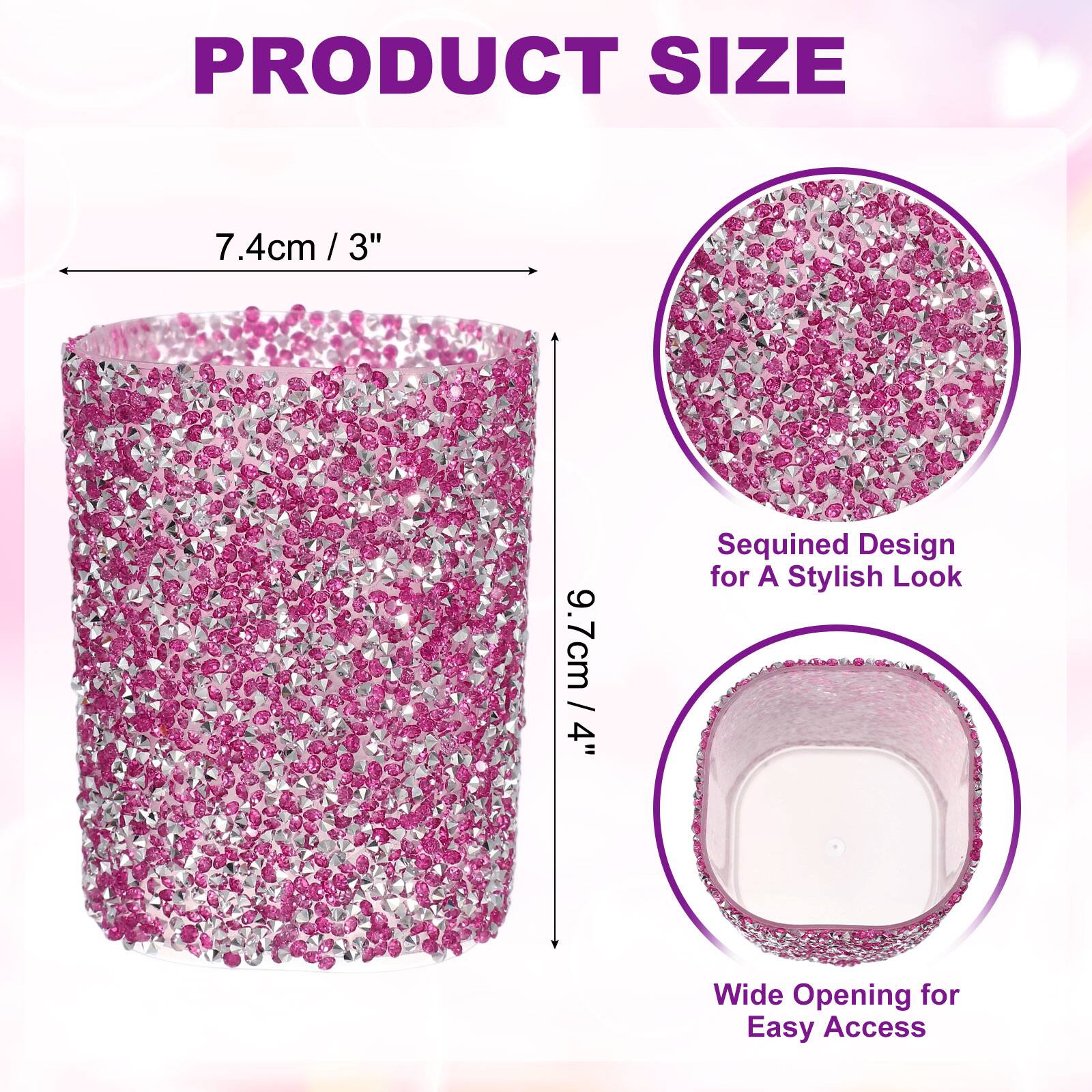 PRODUCT SIZE

7.4cm / 3"  
9.7cm / 4"

Sequined Design for A Stylish Look  
Wide Opening for Easy Access